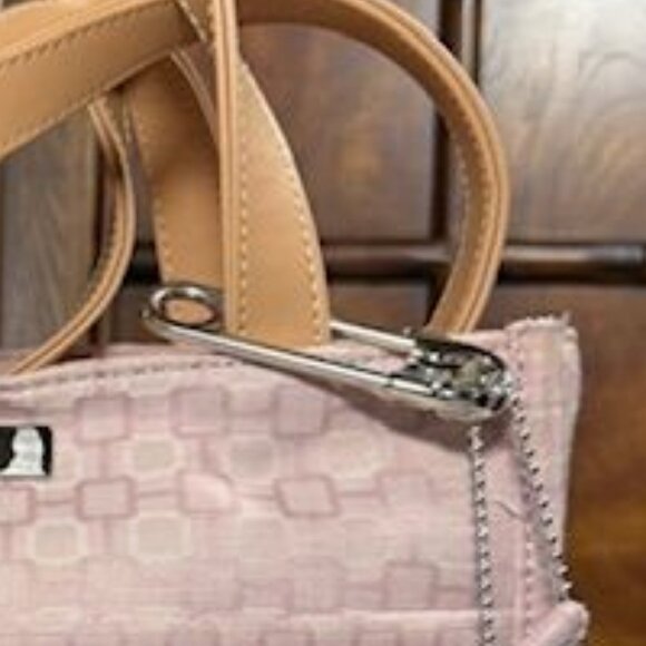 Nine West Pink Geo Canvas Bag + Bear Charm + Bottle Carrier + Clear Clip Pouch - Picture 11 of 15